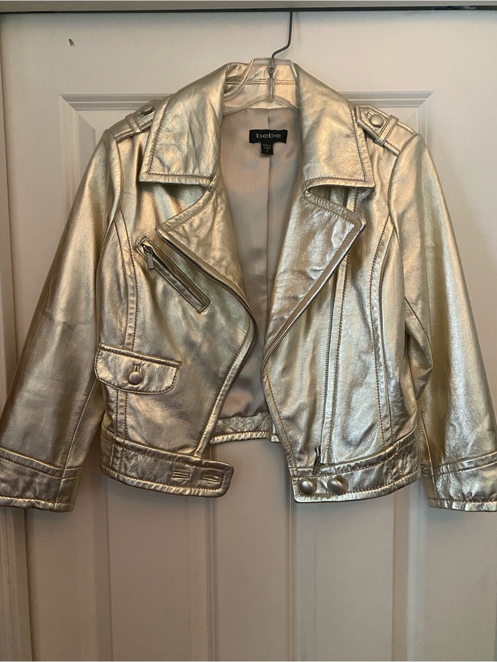 bebe Metallic Gold Motorcycle Jacket